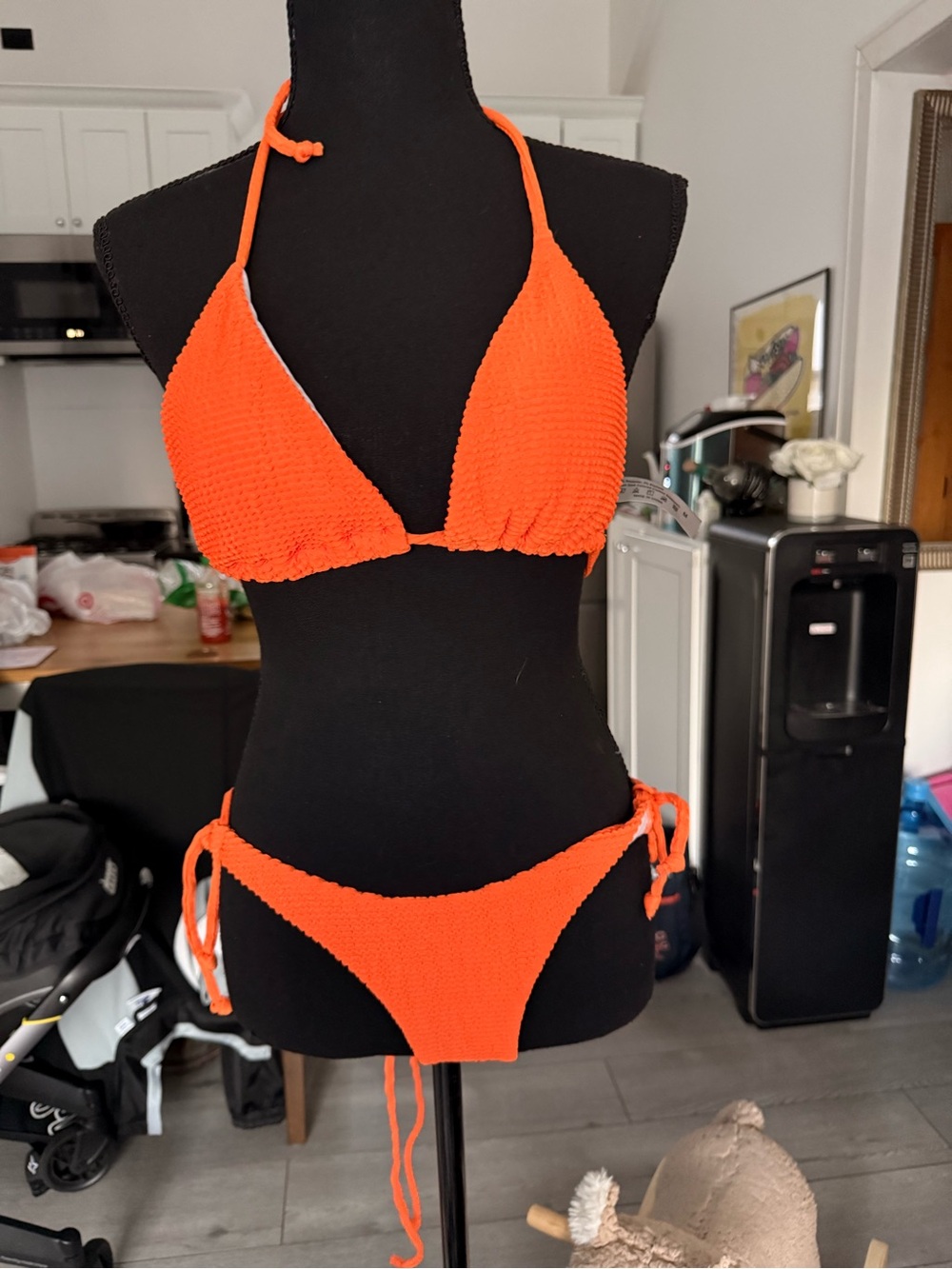 SHEIN Orange Textured Tie-Side Bikini